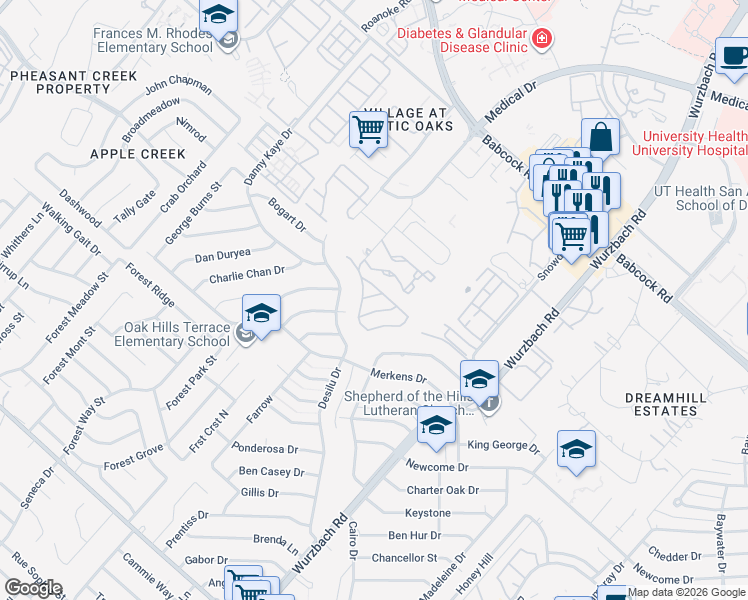 map of restaurants, bars, coffee shops, grocery stores, and more near 5414 Bright Run in San Antonio