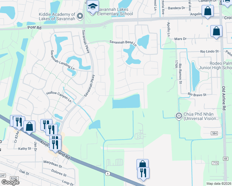 map of restaurants, bars, coffee shops, grocery stores, and more near 13411 Barton Meadow Lane in Rosharon