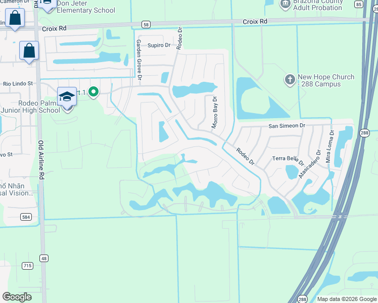 map of restaurants, bars, coffee shops, grocery stores, and more near 20 Pinehurst Dr in Manvel