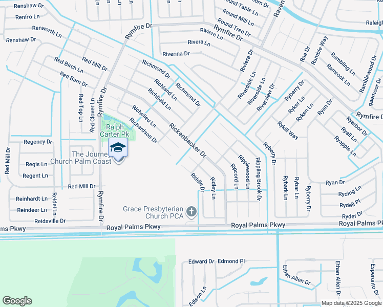 map of restaurants, bars, coffee shops, grocery stores, and more near 3 Riding Place in Palm Coast