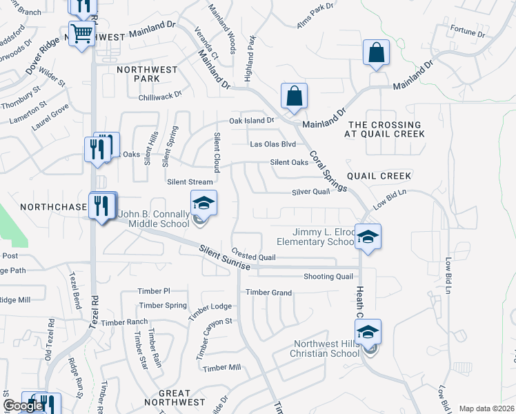 map of restaurants, bars, coffee shops, grocery stores, and more near 7218 Avator Bay in San Antonio