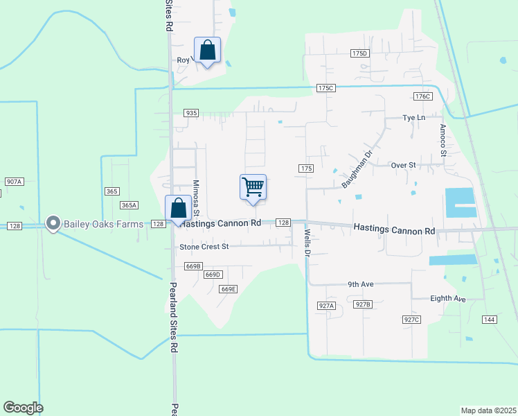 map of restaurants, bars, coffee shops, grocery stores, and more near 7552 Hastings Cannon Road in Alvin