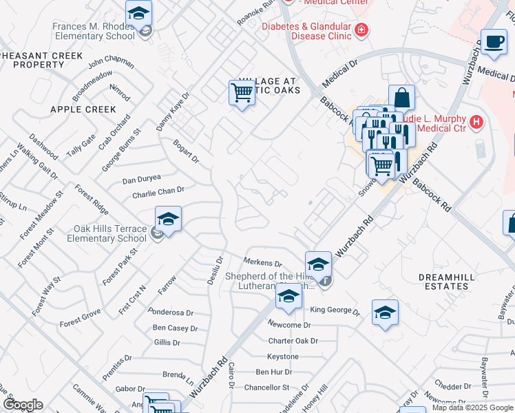 map of restaurants, bars, coffee shops, grocery stores, and more near 5414 Bright Run in San Antonio