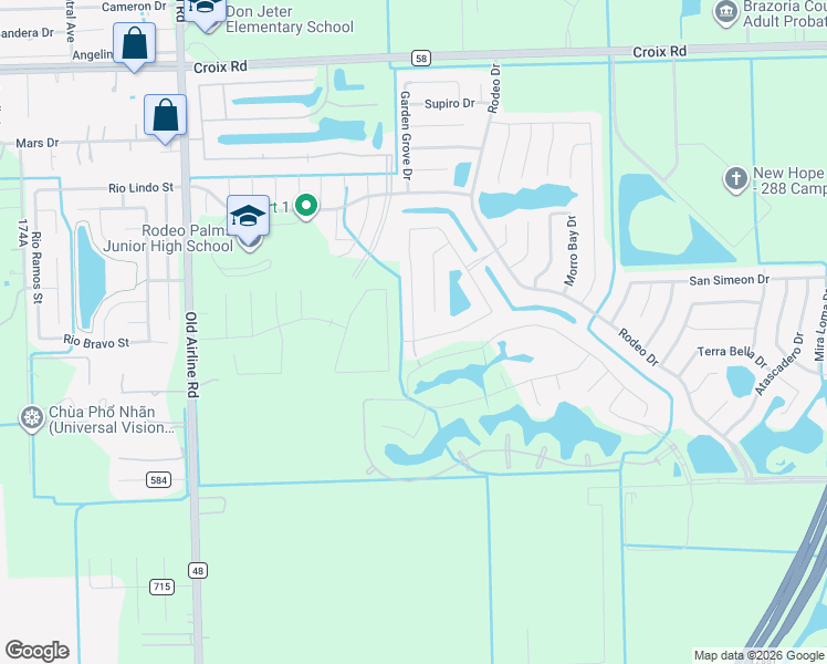 map of restaurants, bars, coffee shops, grocery stores, and more near 25 Alyssa Palms Drive in Manvel