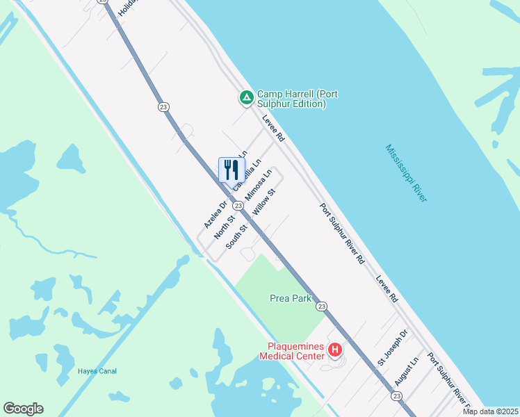 map of restaurants, bars, coffee shops, grocery stores, and more near 156 Willow Street in Port Sulphur