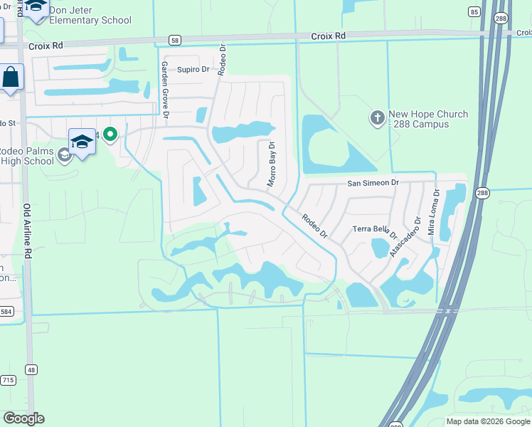 map of restaurants, bars, coffee shops, grocery stores, and more near 105 Rodeo Drive in Manvel