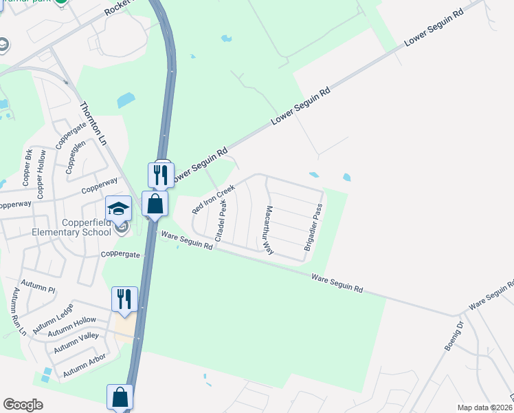 map of restaurants, bars, coffee shops, grocery stores, and more near 10122 Macarthur Way in Converse