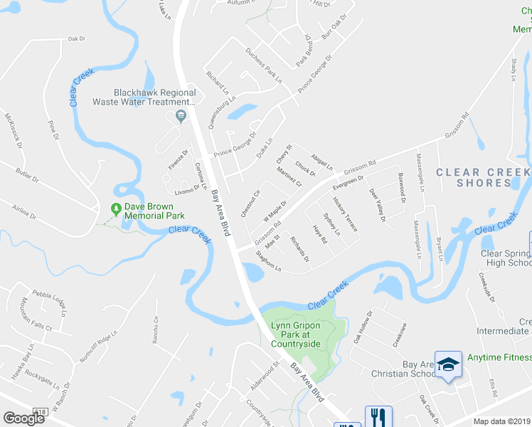 map of restaurants, bars, coffee shops, grocery stores, and more near 4428 West Maple Drive in Friendswood