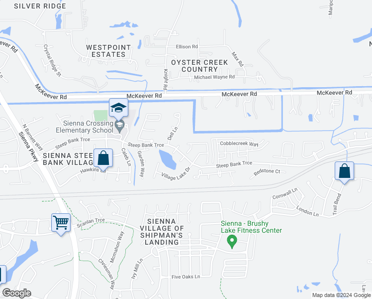 map of restaurants, bars, coffee shops, grocery stores, and more near 3907 Plum Hill Lane in Missouri City
