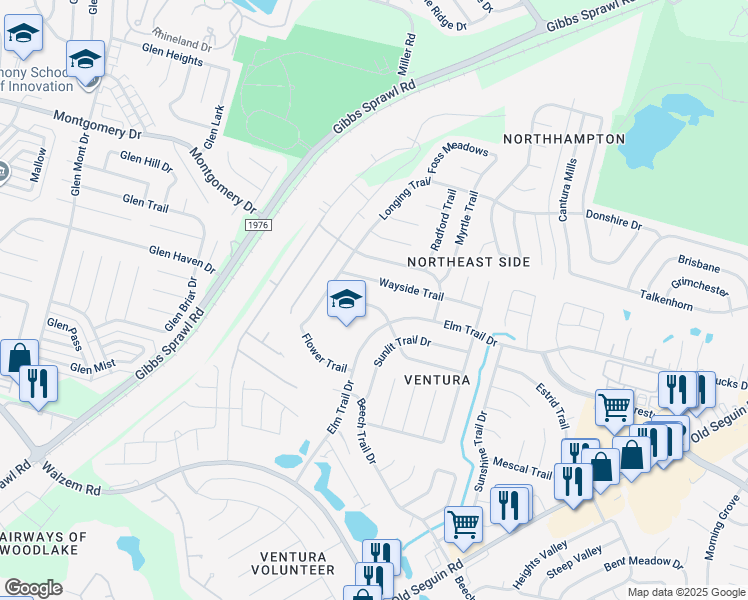 map of restaurants, bars, coffee shops, grocery stores, and more near 7947 Wayword Trail in San Antonio