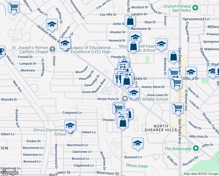 map of restaurants, bars, coffee shops, grocery stores, and more near 1000 Jackson Keller Road in San Antonio