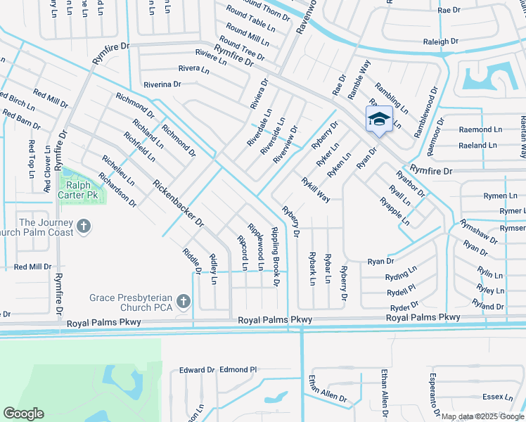 map of restaurants, bars, coffee shops, grocery stores, and more near 17 Rippling Brook Drive in Palm Coast