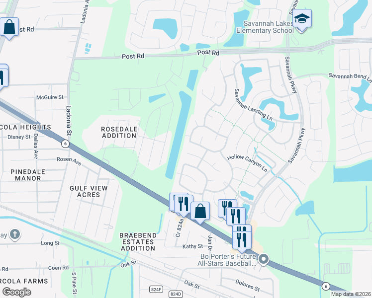 map of restaurants, bars, coffee shops, grocery stores, and more near 14214 Imperial Wood Lane in Rosharon