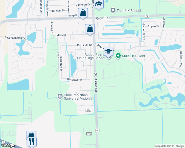map of restaurants, bars, coffee shops, grocery stores, and more near 5511 Rio Sabinas Street in Rosharon