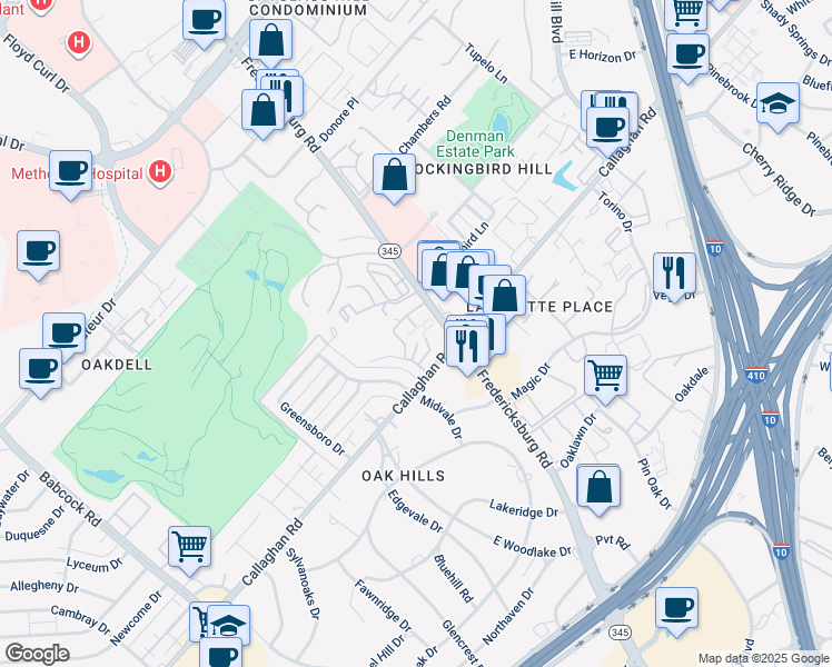 map of restaurants, bars, coffee shops, grocery stores, and more near 5211 Fredericksburg Road in San Antonio