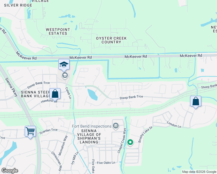 map of restaurants, bars, coffee shops, grocery stores, and more near 4034 Chestnut Bend in Missouri City