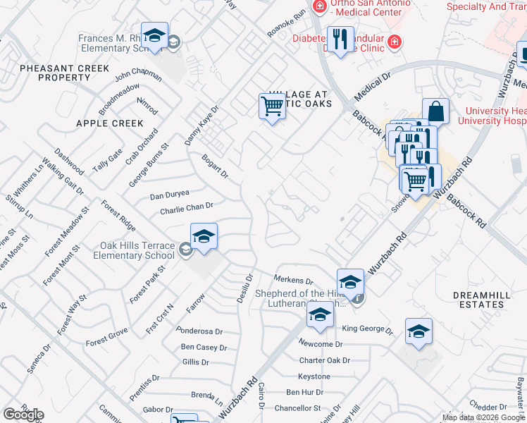map of restaurants, bars, coffee shops, grocery stores, and more near 7231 Summer Way in San Antonio