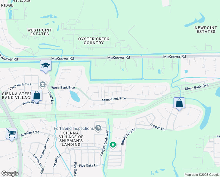 map of restaurants, bars, coffee shops, grocery stores, and more near 10638 Cobblecreek Way in Missouri City
