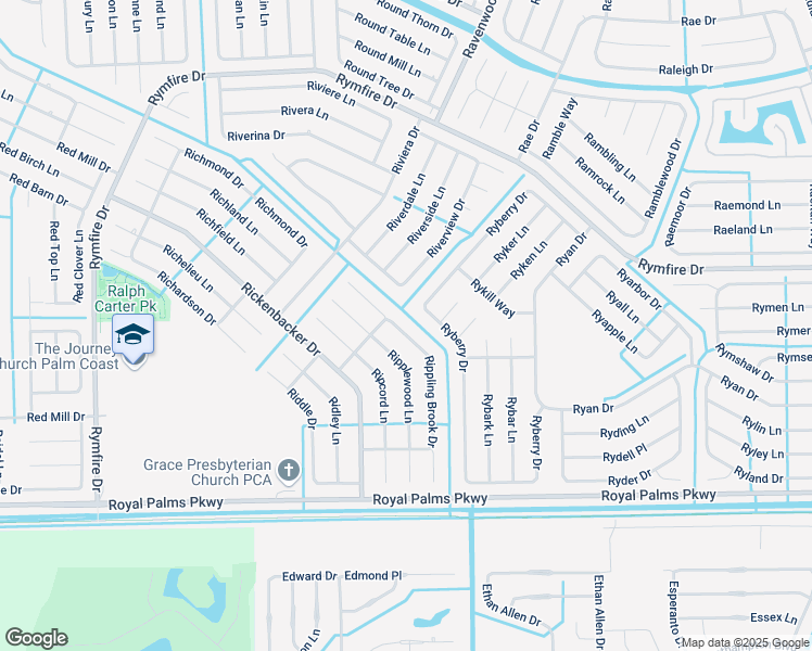 map of restaurants, bars, coffee shops, grocery stores, and more near 17 Rippling Brook Drive in Palm Coast
