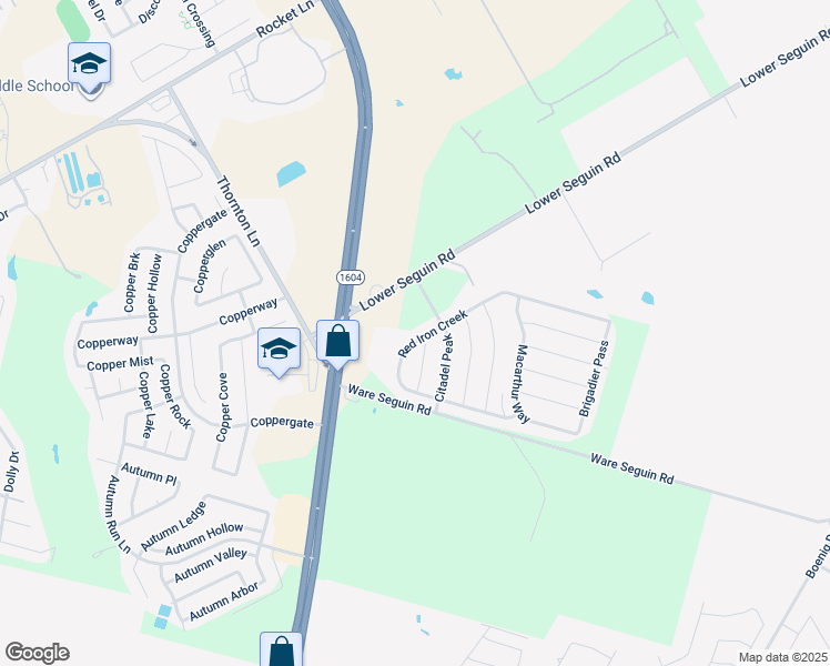 map of restaurants, bars, coffee shops, grocery stores, and more near 10123 Red Iron Creek in Converse