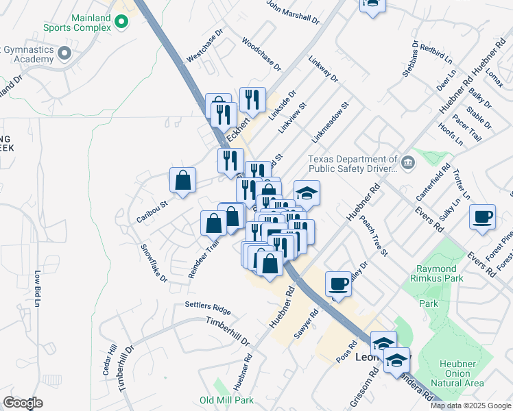 map of restaurants, bars, coffee shops, grocery stores, and more near 7133 Bandera Road in San Antonio