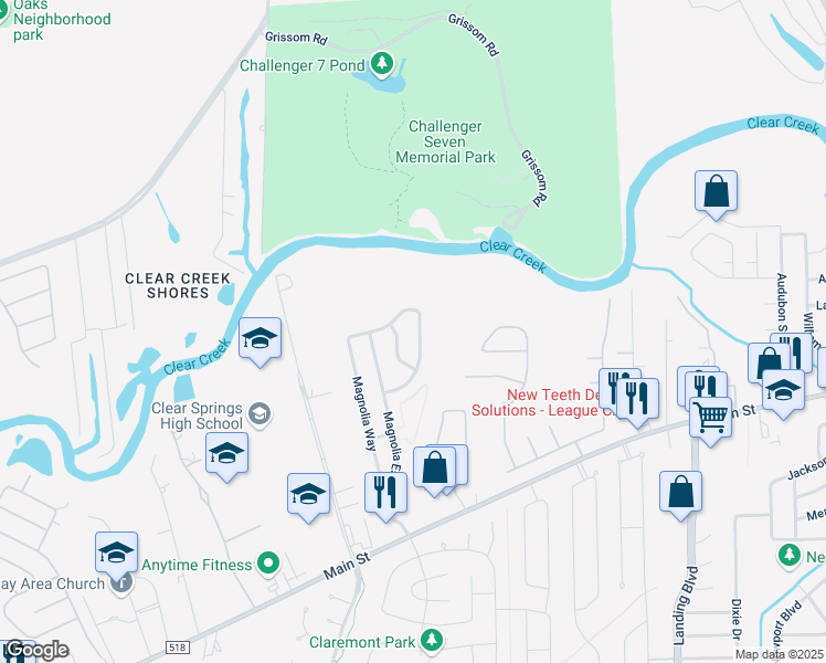 map of restaurants, bars, coffee shops, grocery stores, and more near 431 Magnolia Blossom in League City