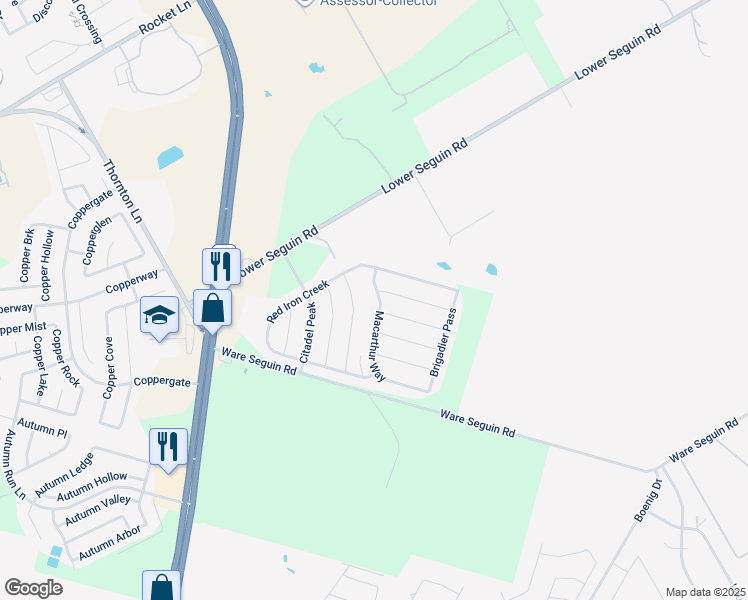 map of restaurants, bars, coffee shops, grocery stores, and more near 10122 Macarthur Way in Converse