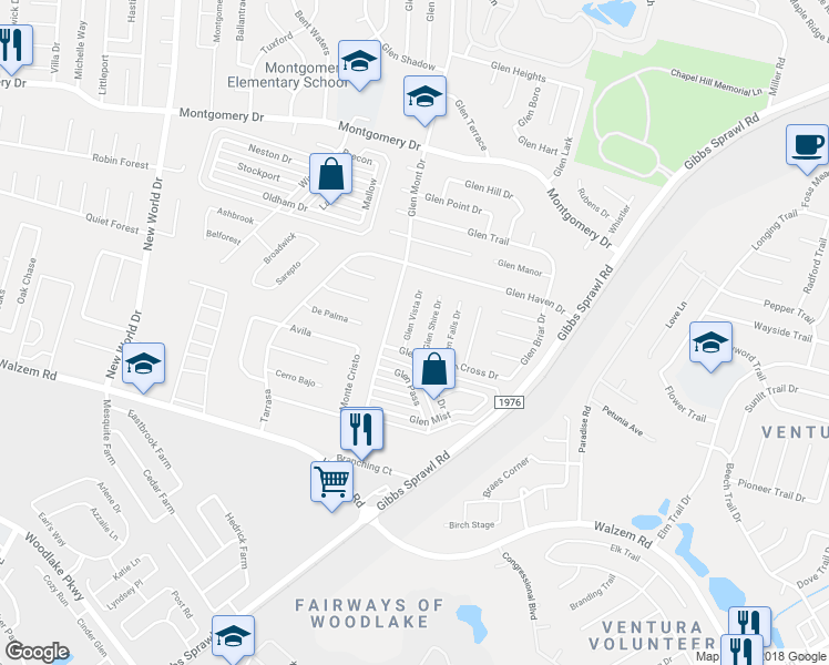 map of restaurants, bars, coffee shops, grocery stores, and more near 7614 Glen Vista Drive in San Antonio