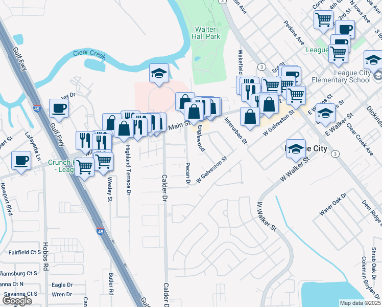 map of restaurants, bars, coffee shops, grocery stores, and more near 906 Chetwood Circle in League City