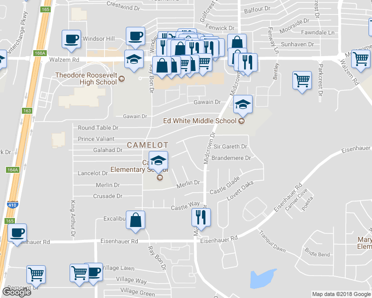 map of restaurants, bars, coffee shops, grocery stores, and more near 5527 Castle Trail Drive in San Antonio