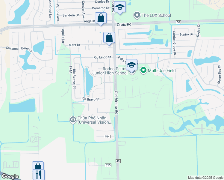 map of restaurants, bars, coffee shops, grocery stores, and more near 5511 Rio Sabinas Street in Rosharon