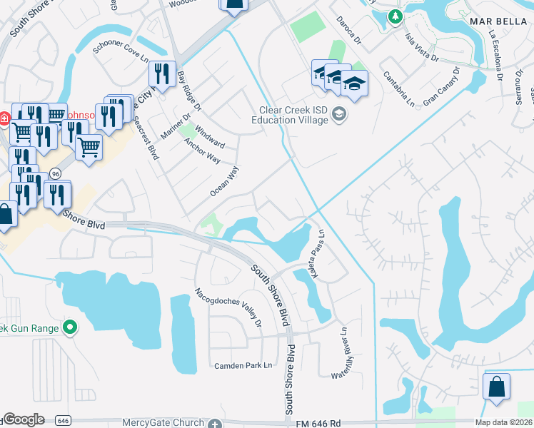 map of restaurants, bars, coffee shops, grocery stores, and more near 1425 Hicks Field Lane in League City