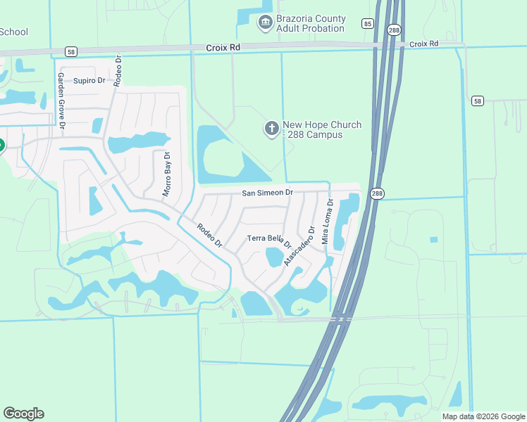 map of restaurants, bars, coffee shops, grocery stores, and more near 65 Rodeo Crest Drive in Manvel