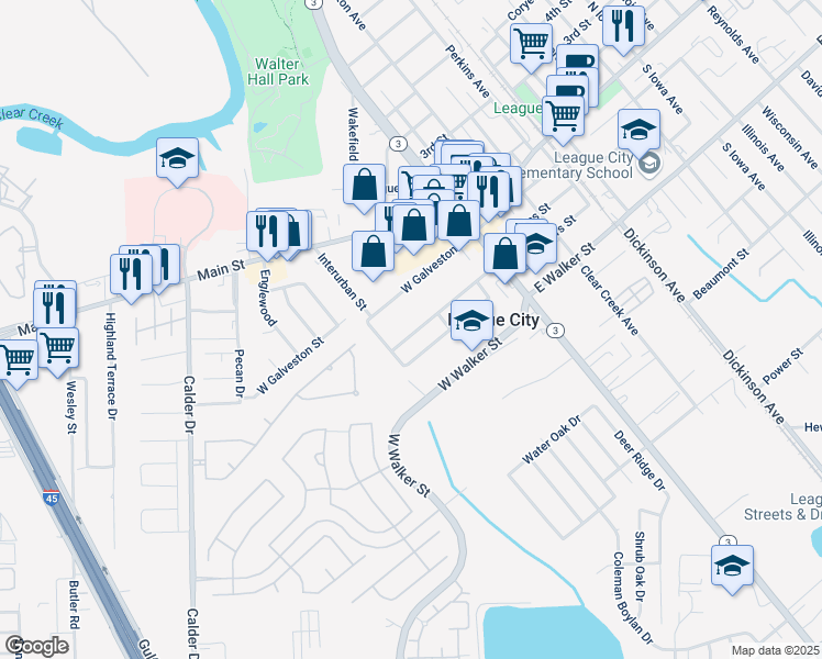 map of restaurants, bars, coffee shops, grocery stores, and more near 310 West Wilkins Street in League City