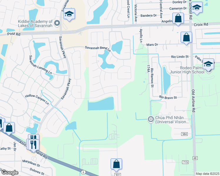 map of restaurants, bars, coffee shops, grocery stores, and more near 13306 Baron Hill Lane in Rosharon