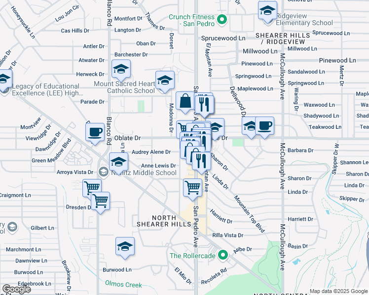 map of restaurants, bars, coffee shops, grocery stores, and more near 6833 San Pedro Avenue in San Antonio