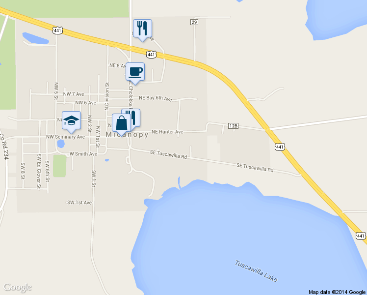map of restaurants, bars, coffee shops, grocery stores, and more near 402 Southeast Tuscawilla Road in Micanopy