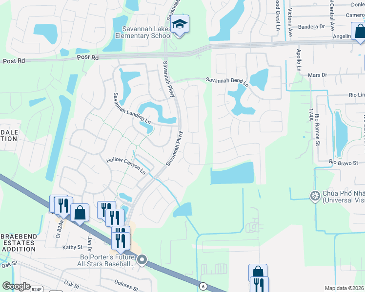 map of restaurants, bars, coffee shops, grocery stores, and more near 5503 Lilywood Lane in Rosharon