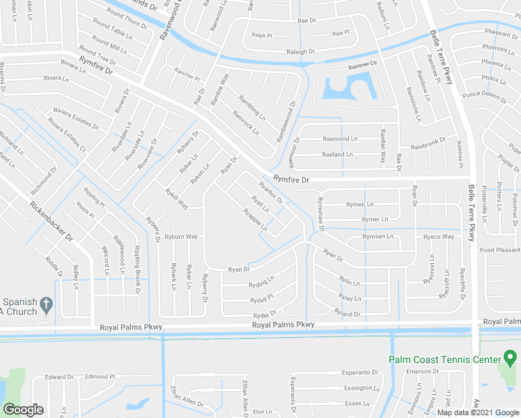 map of restaurants, bars, coffee shops, grocery stores, and more near 22 Ryall Lane in Palm Coast