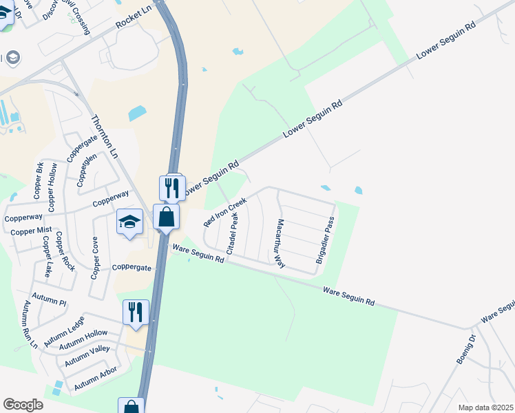 map of restaurants, bars, coffee shops, grocery stores, and more near 7722 Brisbane Bend in Converse