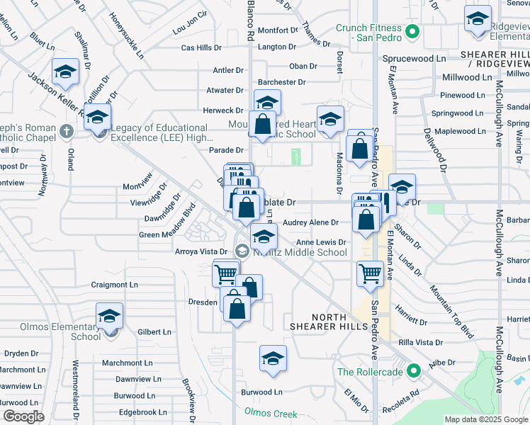 map of restaurants, bars, coffee shops, grocery stores, and more near 48 Oblate Drive in San Antonio