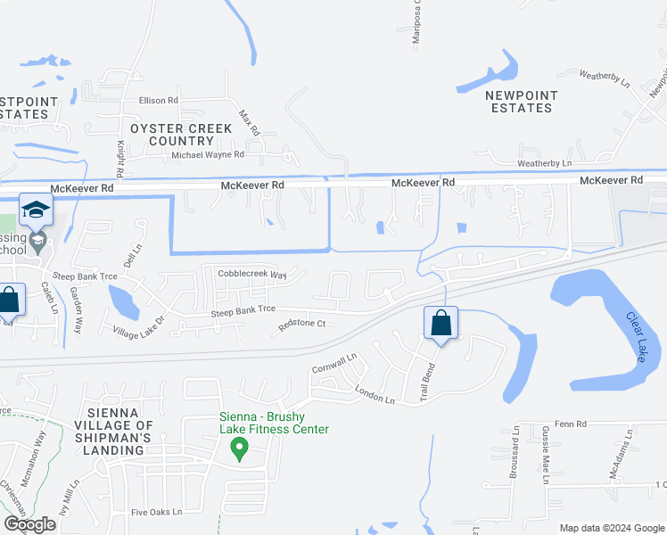 map of restaurants, bars, coffee shops, grocery stores, and more near 3958 Inglewood Circle in Missouri City