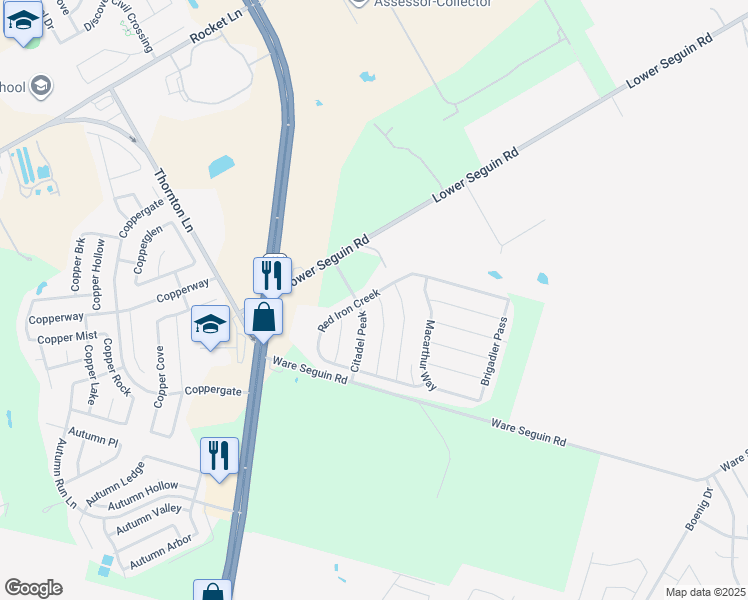 map of restaurants, bars, coffee shops, grocery stores, and more near 7722 Brisbane Bend in Converse