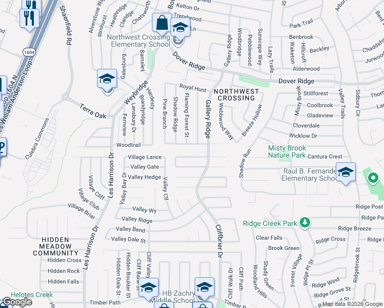 map of restaurants, bars, coffee shops, grocery stores, and more near 9254 Encino Village in San Antonio