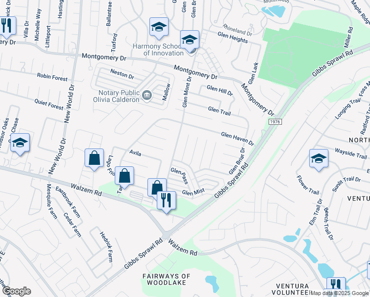 map of restaurants, bars, coffee shops, grocery stores, and more near 7614 Glen Vista Drive in San Antonio