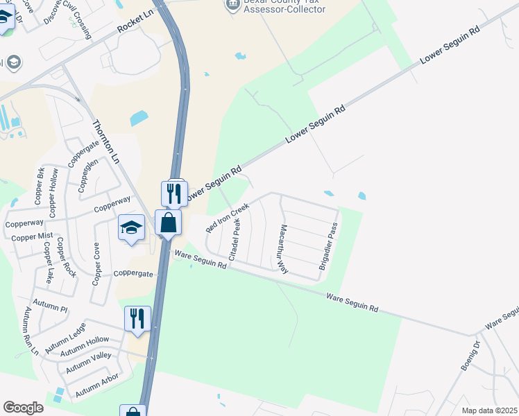 map of restaurants, bars, coffee shops, grocery stores, and more near 7735 Cold Mountain in Converse