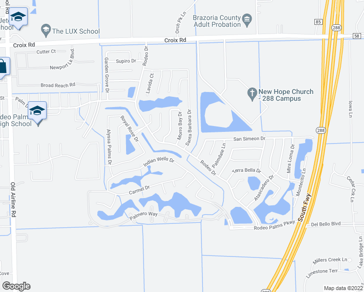 map of restaurants, bars, coffee shops, grocery stores, and more near 3 Santa Barbara Drive in Manvel