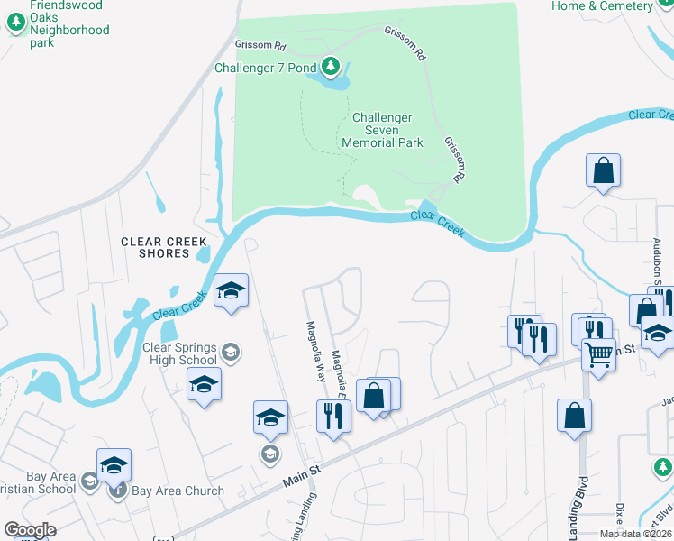 map of restaurants, bars, coffee shops, grocery stores, and more near 431 Magnolia Blossom in League City