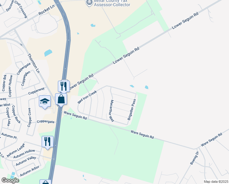 map of restaurants, bars, coffee shops, grocery stores, and more near 10122 Macarthur Way in Converse