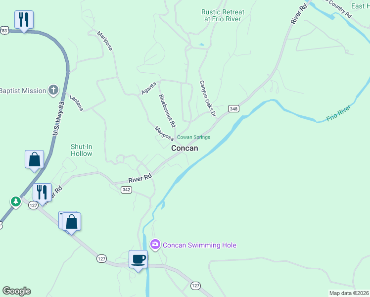 map of restaurants, bars, coffee shops, grocery stores, and more near in Concan